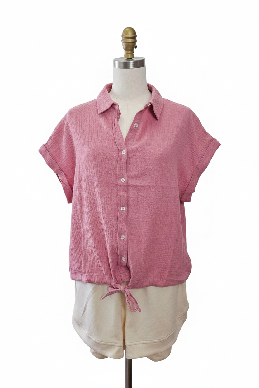 Dolly Jolly Gauze Top - Dusty Rose Front