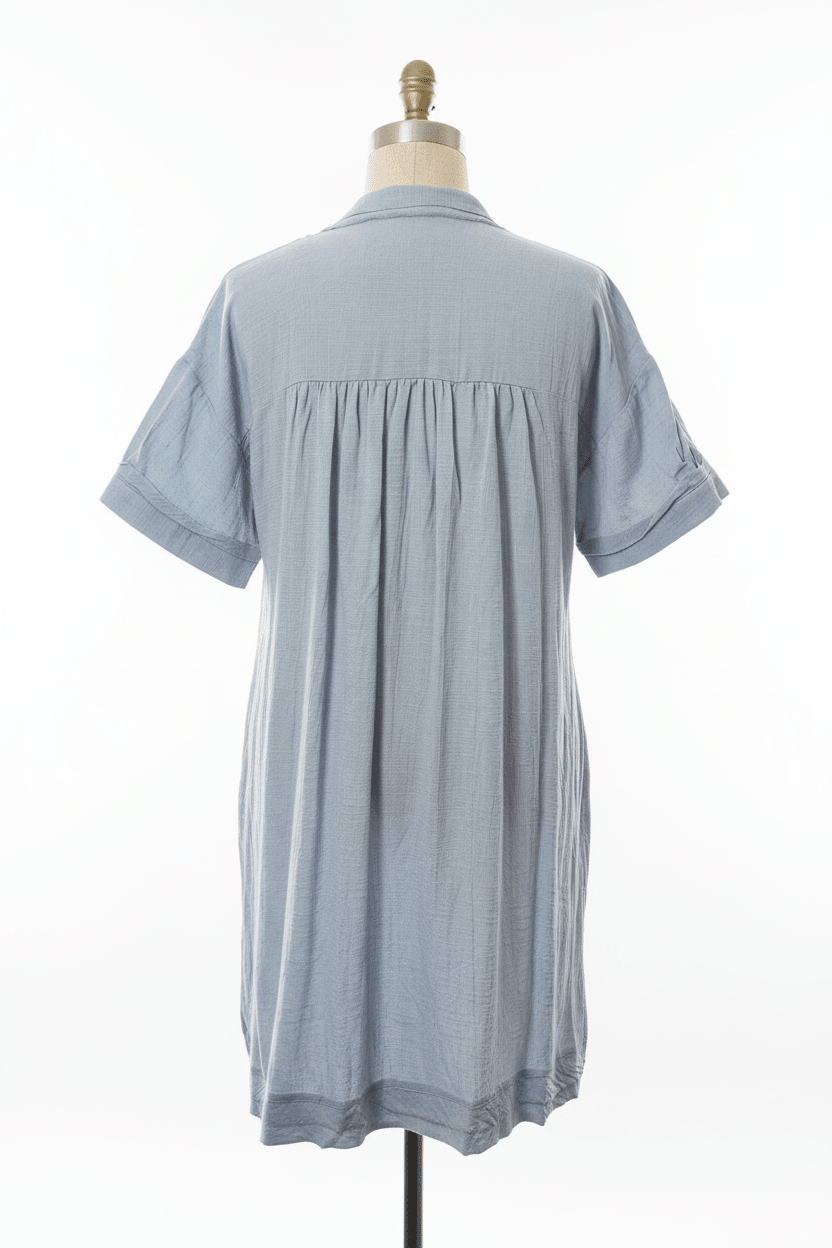 Dusty Blue Cotton Surplice Mini Dress - The Garment Garden Boutique