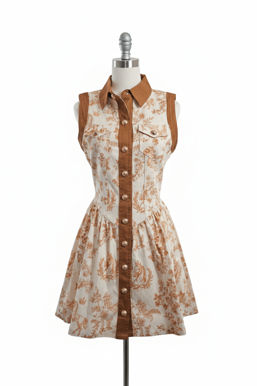 Mainstrip Equestrian Toile Denim Dress with Concho Buttons - The Garment Garden Boutique
