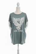 Free As A Bird Rhinestone Fringe Oversized Tee – Fantastic Fawn - The Garment Garden Boutique