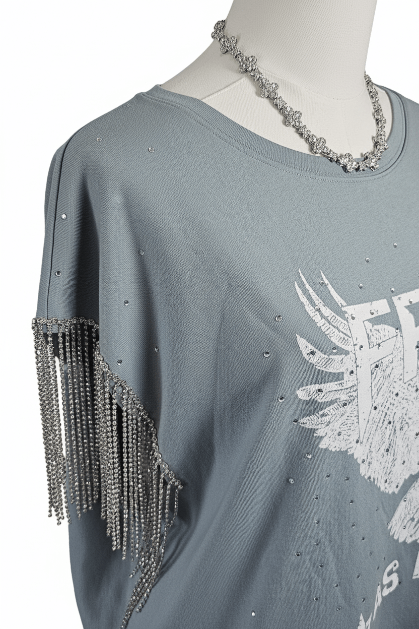 Free As A Bird Rhinestone Fringe Oversized Tee – Fantastic Fawn - The Garment Garden Boutique