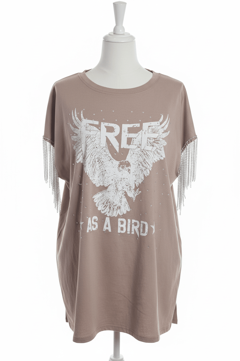 Free As A Bird Rhinestone Fringe Oversized Tee – Fantastic Fawn - The Garment Garden Boutique
