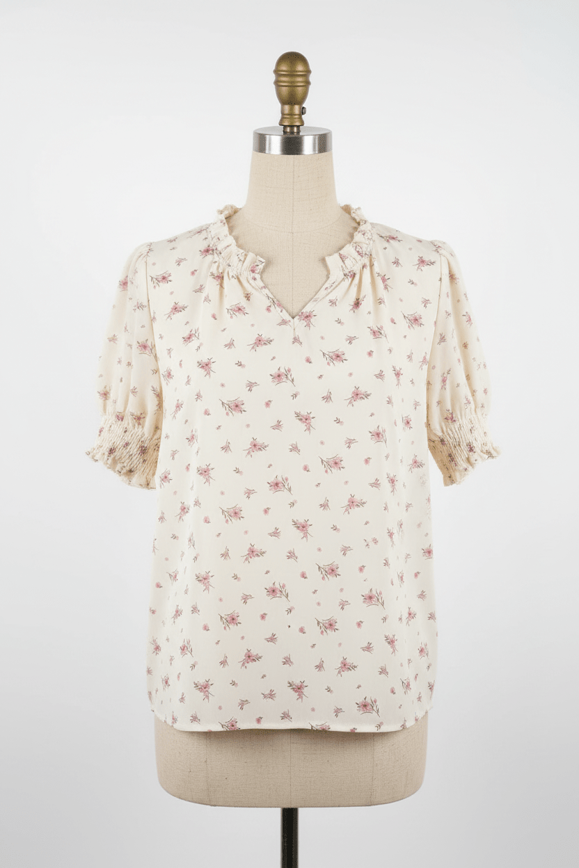 Front - Ditsy Floral Ruffle Blouse