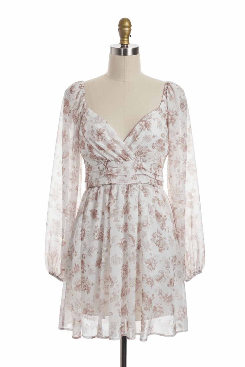 Pale Chocolate Floral Open-Back Mini Dress by Altar'd State - The Garment Garden Boutique