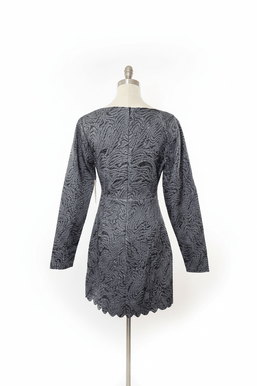 Just Me Grey Puff Brocade Scalloped Mini Dress - The Garment Garden Boutique