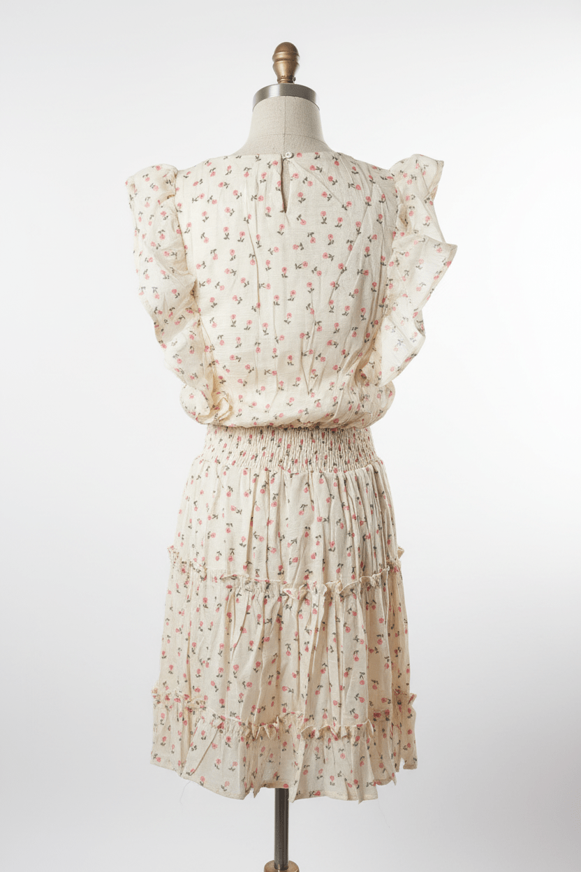 HYFVE Pale Yellow Ditsy Floral Ruffle Mini Dress - The Garment Garden Boutique
