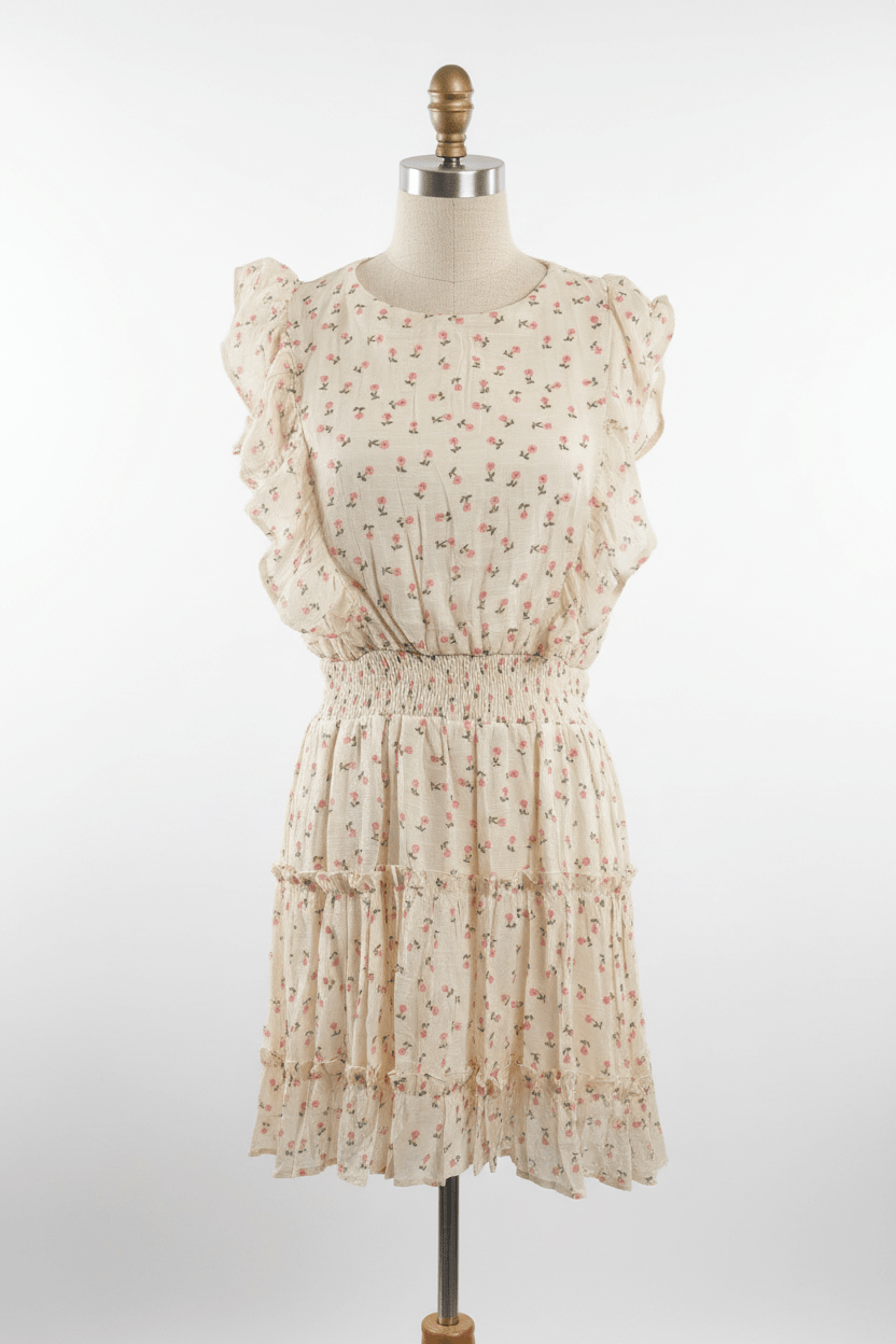 HYFVE Pale Yellow Ditsy Floral Ruffle Mini Dress - The Garment Garden Boutique