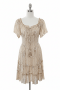 Ananta Champagne Gold Paisley Floral Smocked Corset Mini Dress - The Garment Garden Boutique