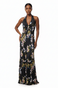 Bebe Black Floral Pleated Halter Maxi Dress - The Garment Garden Boutique