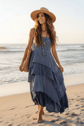 Oli & Hali Mineral Washed Denim Blue Boho Maxi Dress - The Garment Garden Boutique