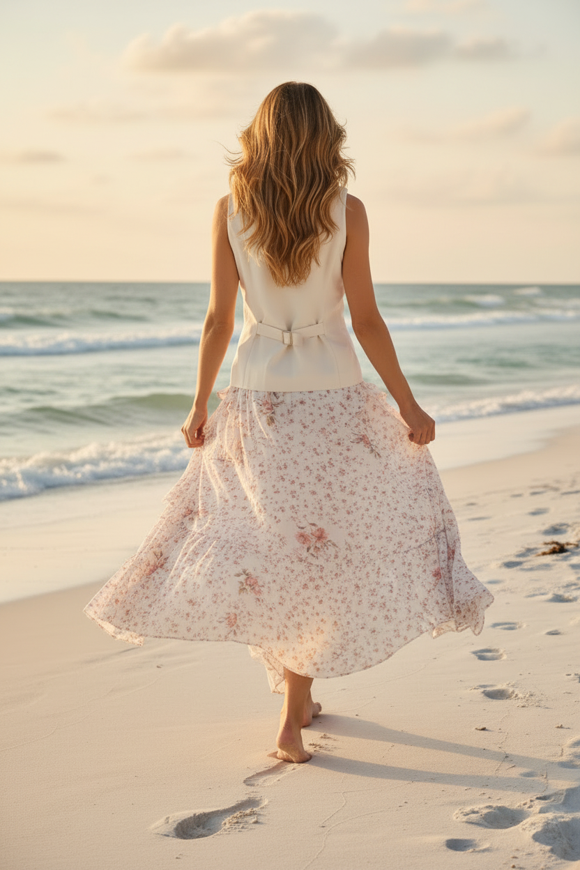 Altar'd State floral ruffle maxi skirt beach lifestyle