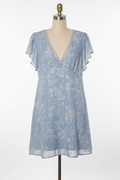 Dusty Blue Silver AB Thread Flutter Sleeve Mini Dress - The Garment Garden Boutique