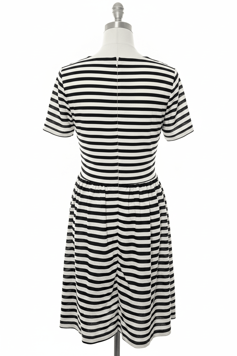 Just Me Black & White Stripe Drop Waist Knee Length Dress - The Garment Garden Boutique