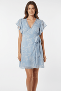 Altar'd State Blue Metallic Floral Flutter Sleeve Mini Dress - The Garment Garden Boutique