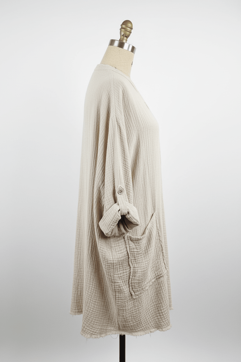Natural Gauze Oversized Button-Down Shirt Dress - The Garment Garden Boutique