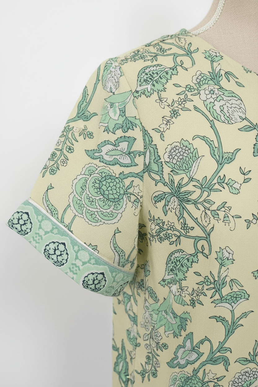Vatchio Jacobean Floral Short Sleeve Blouse - Cuff Detail