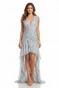 Ieena Mac Duggal Floral Ruched High-Low Formal Gown - The Garment Garden Boutique