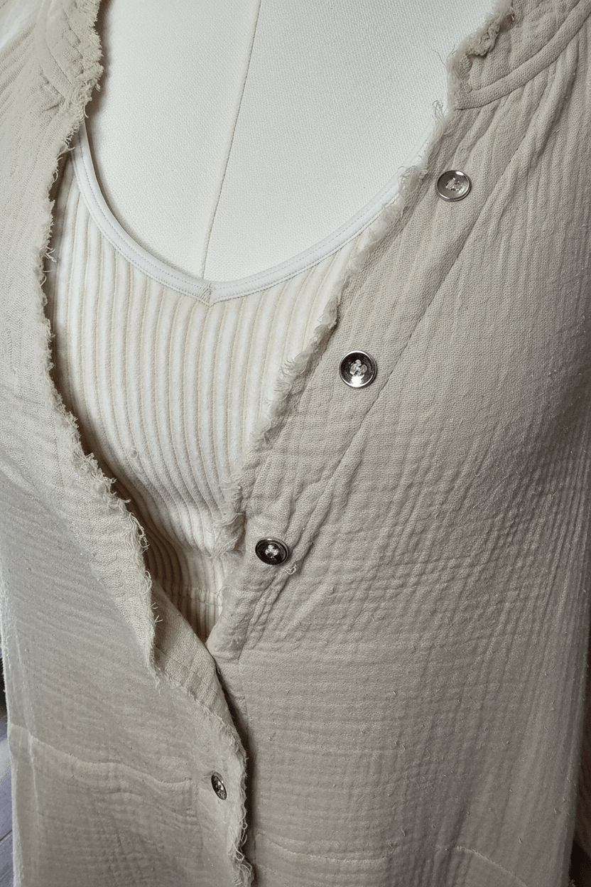 Natural Gauze Oversized Button-Down Shirt Dress - The Garment Garden Boutique