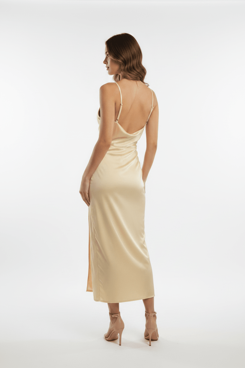 Inmod Creamy Yellow Cowl Neck Faux Wrap Midi Dress - The Garment Garden Boutique