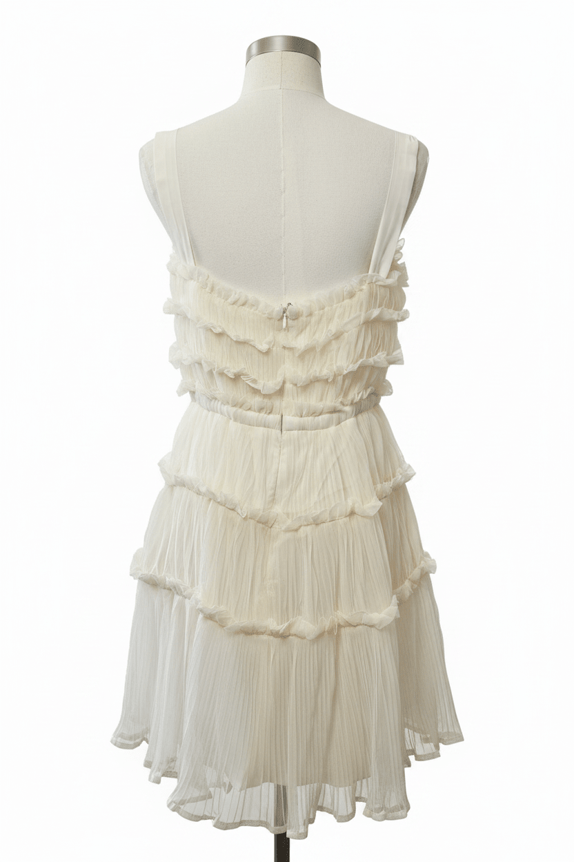 Just Me Ivory Pleated Chiffon Tiered Ruffle Strapless Mini Dress - The Garment Garden Boutique