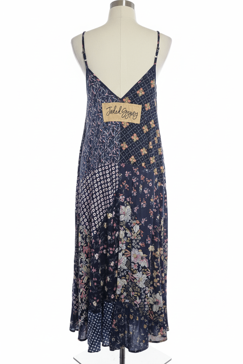 Jaded Gypsy Navy Mixed Print Patchwork Maxi Dress — New with Tags - The Garment Garden Boutique