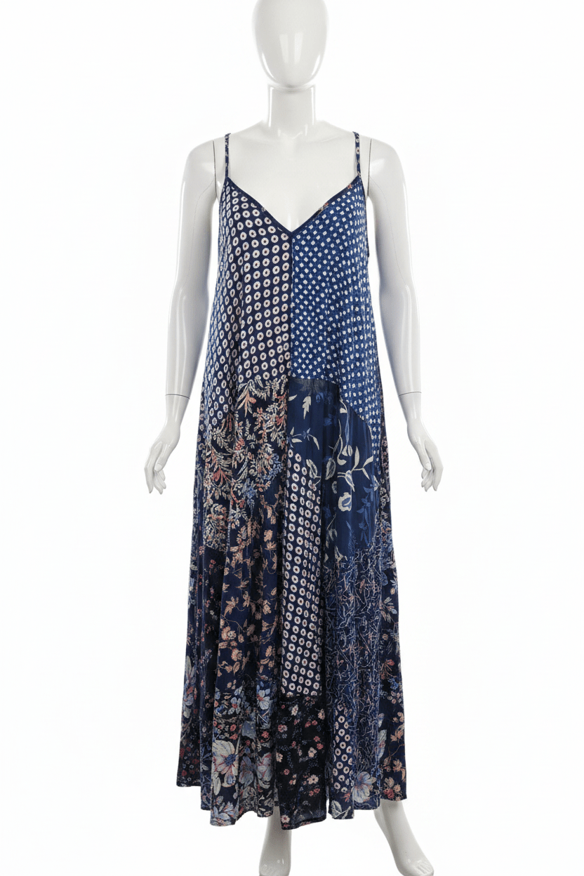 Jaded Gypsy Navy Mixed Print Patchwork Maxi Dress — New with Tags - The Garment Garden Boutique