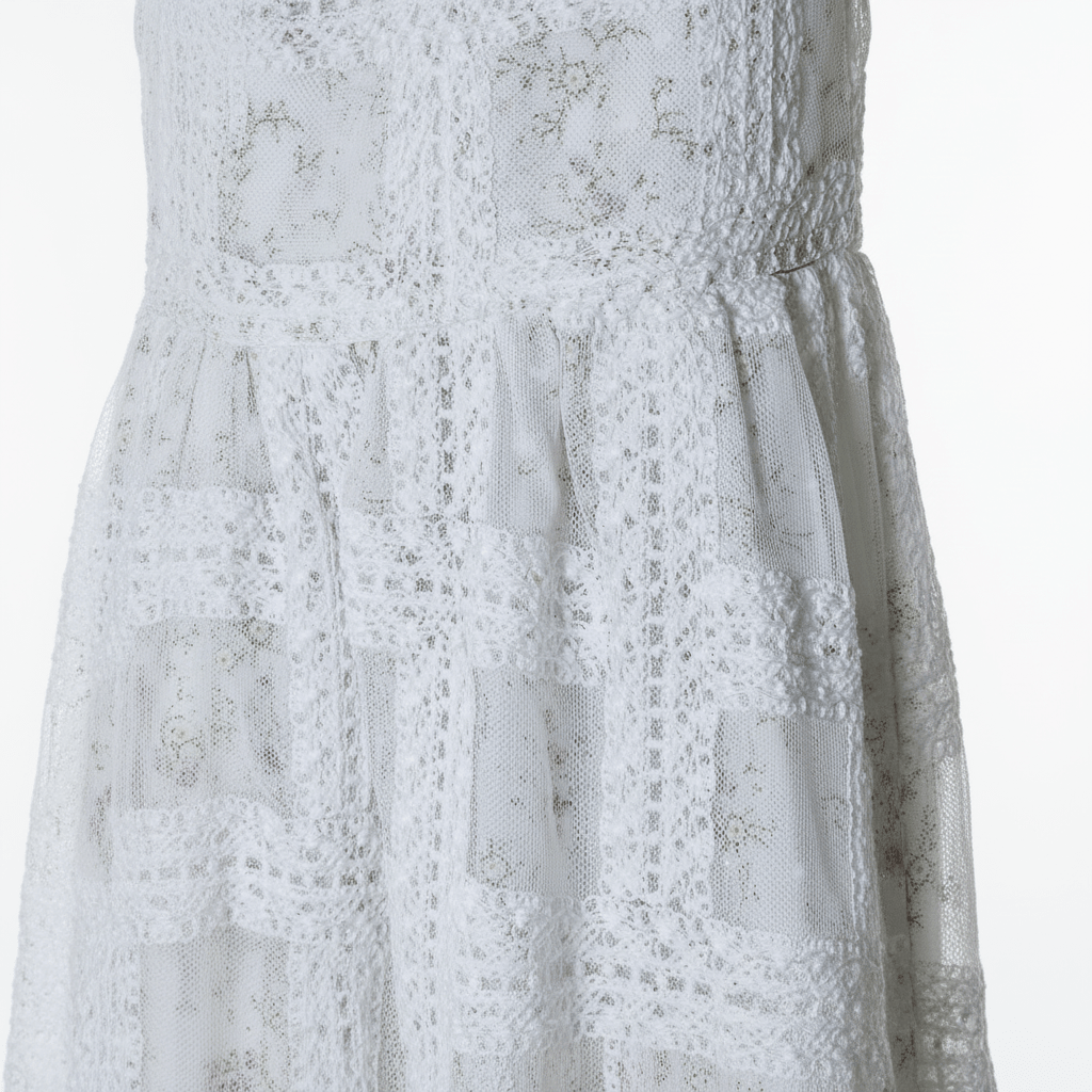 Just Me White Floral Lace Midi Dress with Ribbon Shoulder Ties - The Garment Garden Boutique
