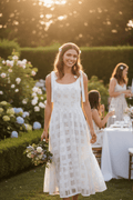Just Me White Floral Lace Midi Dress with Ribbon Shoulder Ties - The Garment Garden Boutique