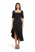 Mac Duggal Black Asymmetric Ruffle Midi Dress - The Garment Garden Boutique