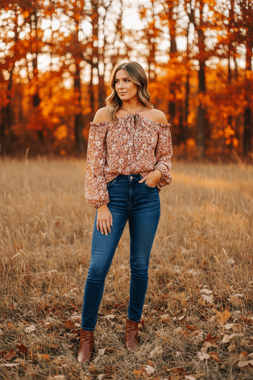 Mainstrip Daisy OTS Blouse - Terracotta Lifestyle