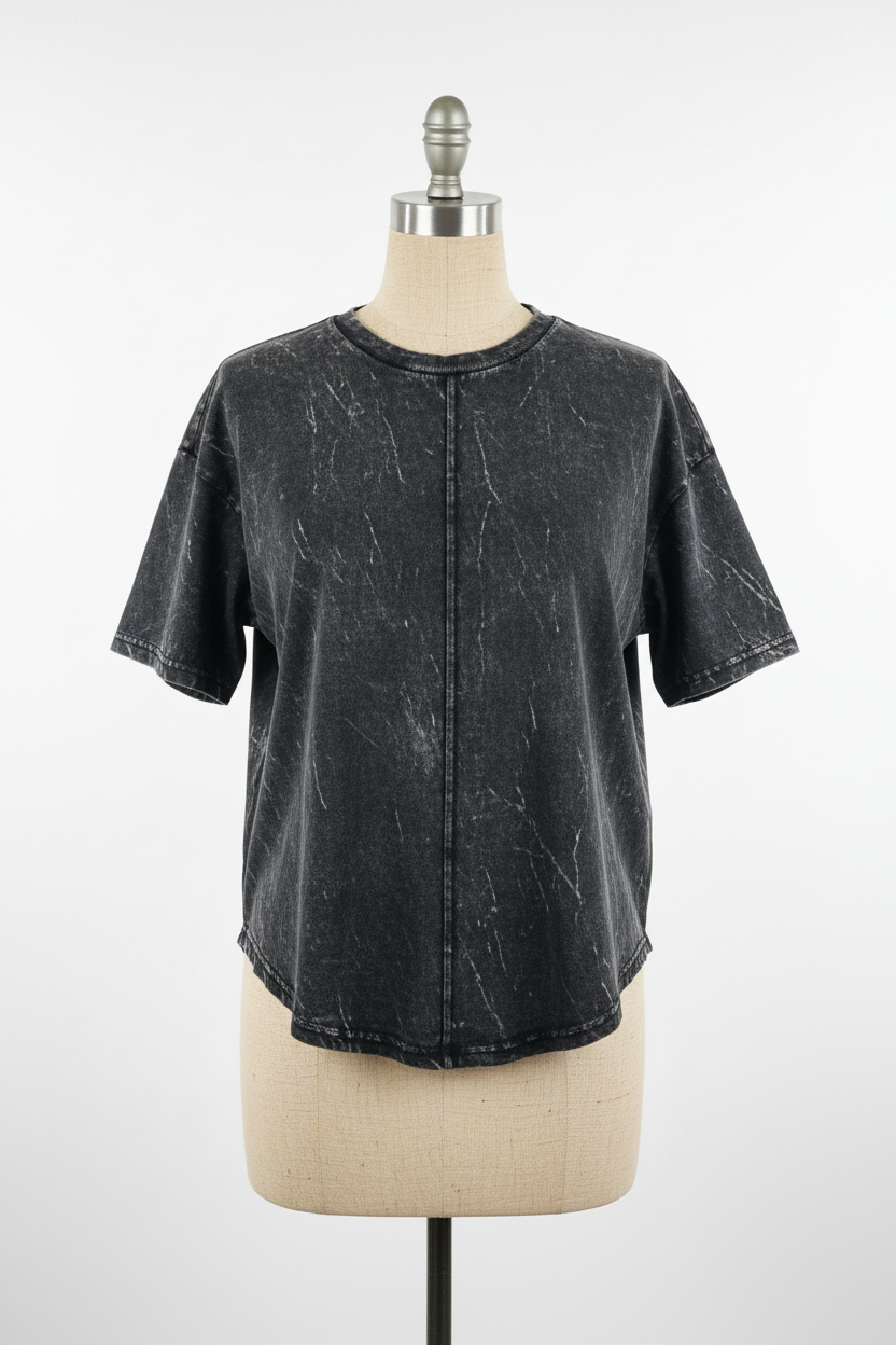 Mineral Wash Cropped Tee - Acid Black