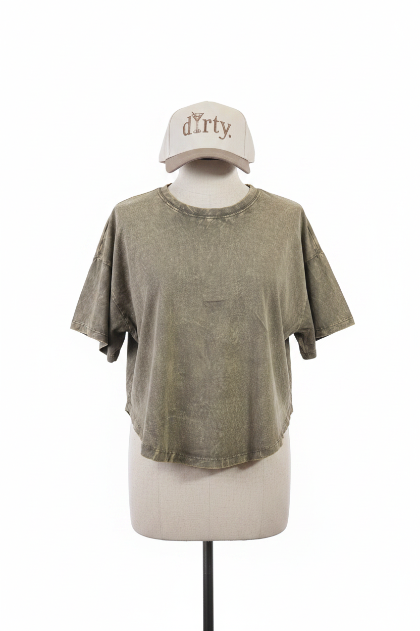 Mineral Wash Cropped Tee - Olive