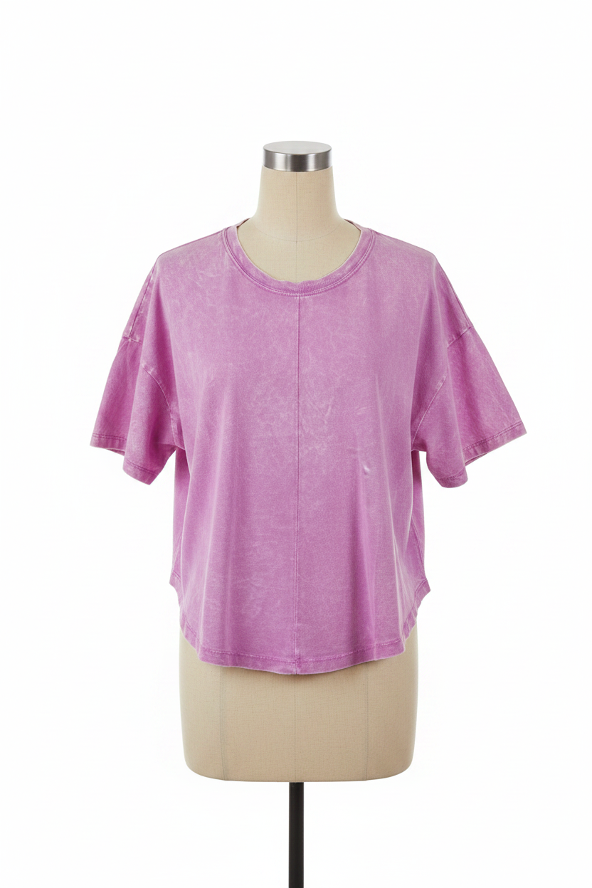 Mineral Wash Cropped Tee - Violet U-Hem