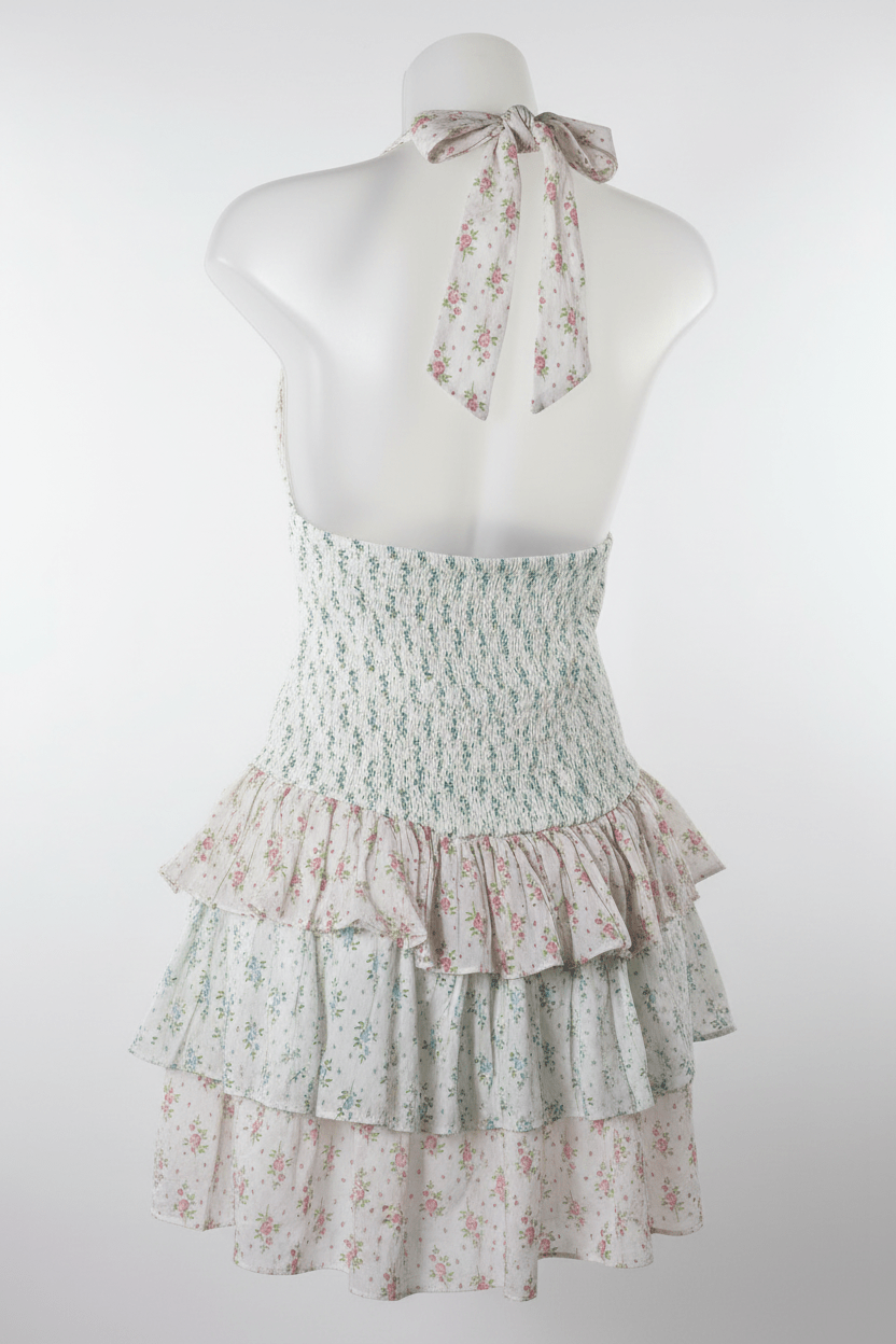 Altar'd State Mixed Floral Halter Tiered Ruffle Mini Dress - The Garment Garden Boutique