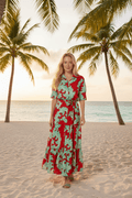 Modaposa Red Baroque Scroll Tiered Maxi Dress - The Garment Garden Boutique