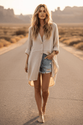 Natural Gauze Oversized Button-Down Shirt Dress - The Garment Garden Boutique