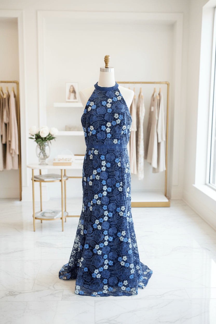 Navy Blue Floral Lace Mermaid Maxi by Just Me - The Garment Garden Boutique
