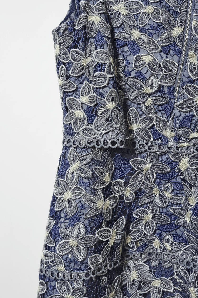 Navy Blue Tiered Floral Lace Maxi Dress by AROSE – Formal & Wedding Guest - The Garment Garden Boutique