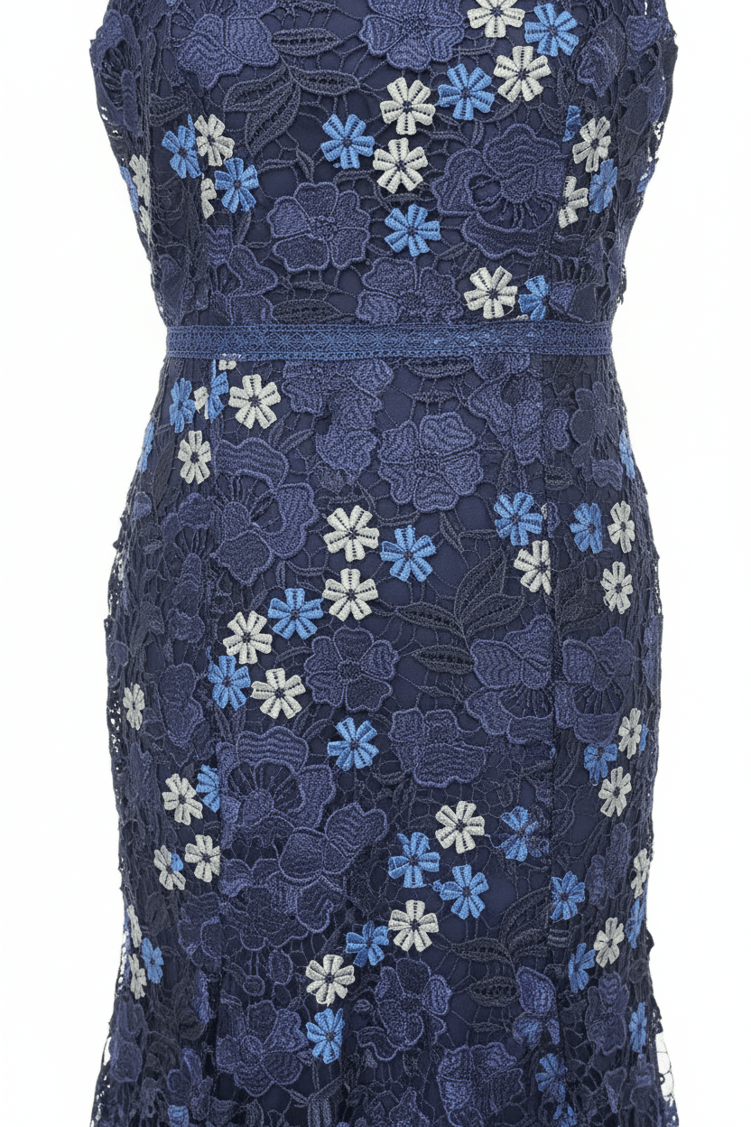 Navy Blue Floral Lace Mermaid Maxi by Just Me - The Garment Garden Boutique