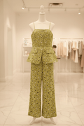 Olive Green Floral Cutwork One piece jumpsuit - The Garment Garden Boutique