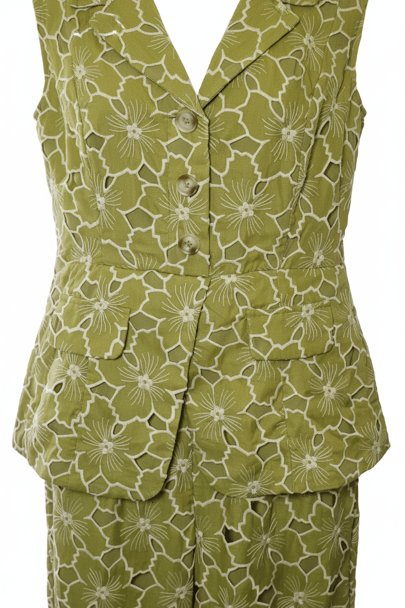 Olive Green Floral Cutwork One piece jumpsuit - The Garment Garden Boutique