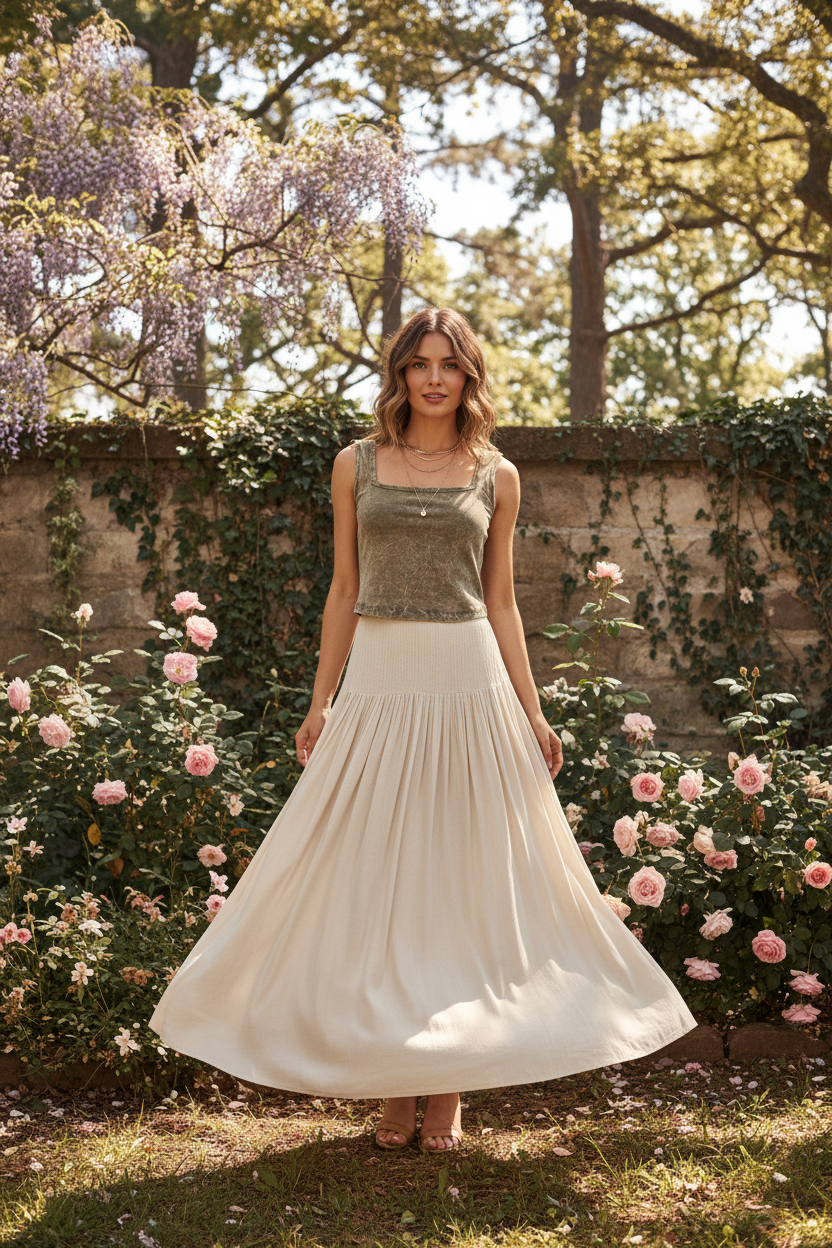 Parker Cream Skirt - Garden