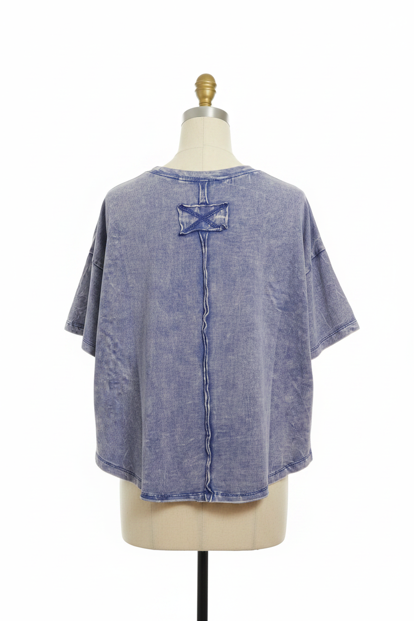 Periwinkle Mineral Wash Cropped Tee - Back