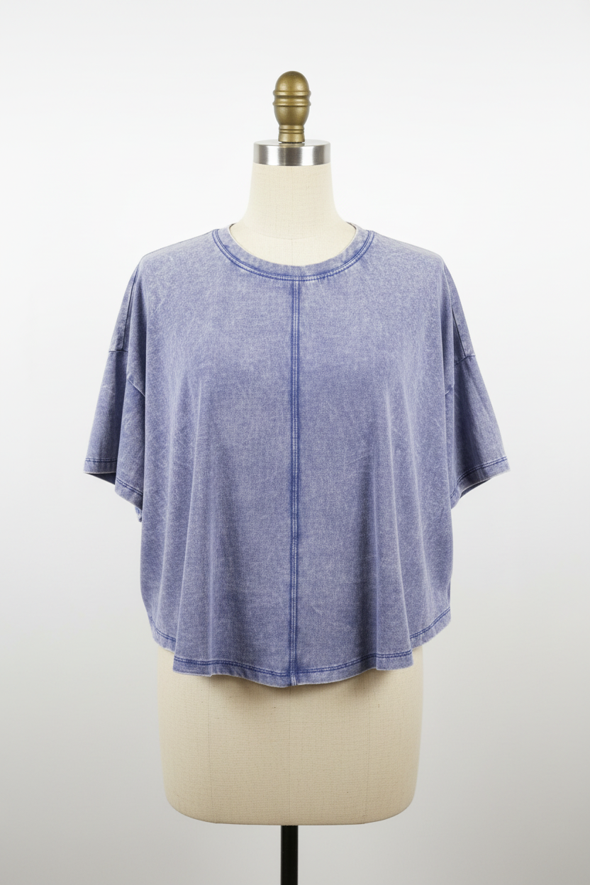 Periwinkle Mineral Wash Cropped Tee - Front
