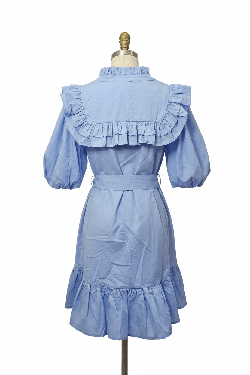 Fantastic Fawn Periwinkle Ruffle Bubble Sleeve Mini Dress - The Garment Garden Boutique