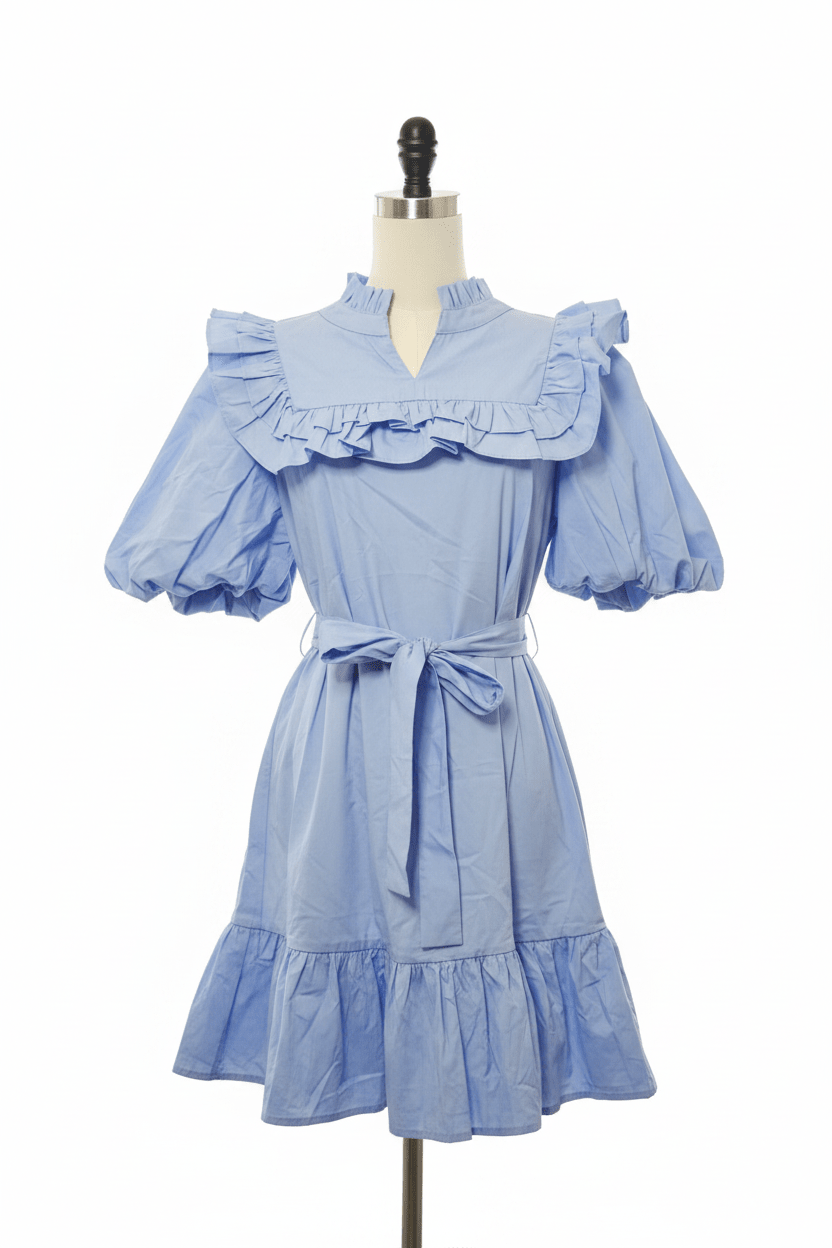 Fantastic Fawn Periwinkle Ruffle Bubble Sleeve Mini Dress - The Garment Garden Boutique