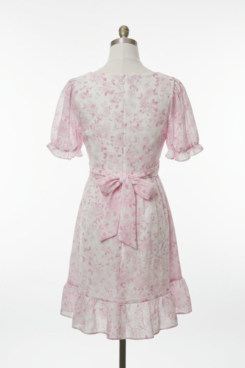 Pink Watercolor Floral Sweetheart Mini Dress - The Garment Garden Boutique