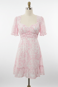 Pink Watercolor Floral Sweetheart Mini Dress - The Garment Garden Boutique