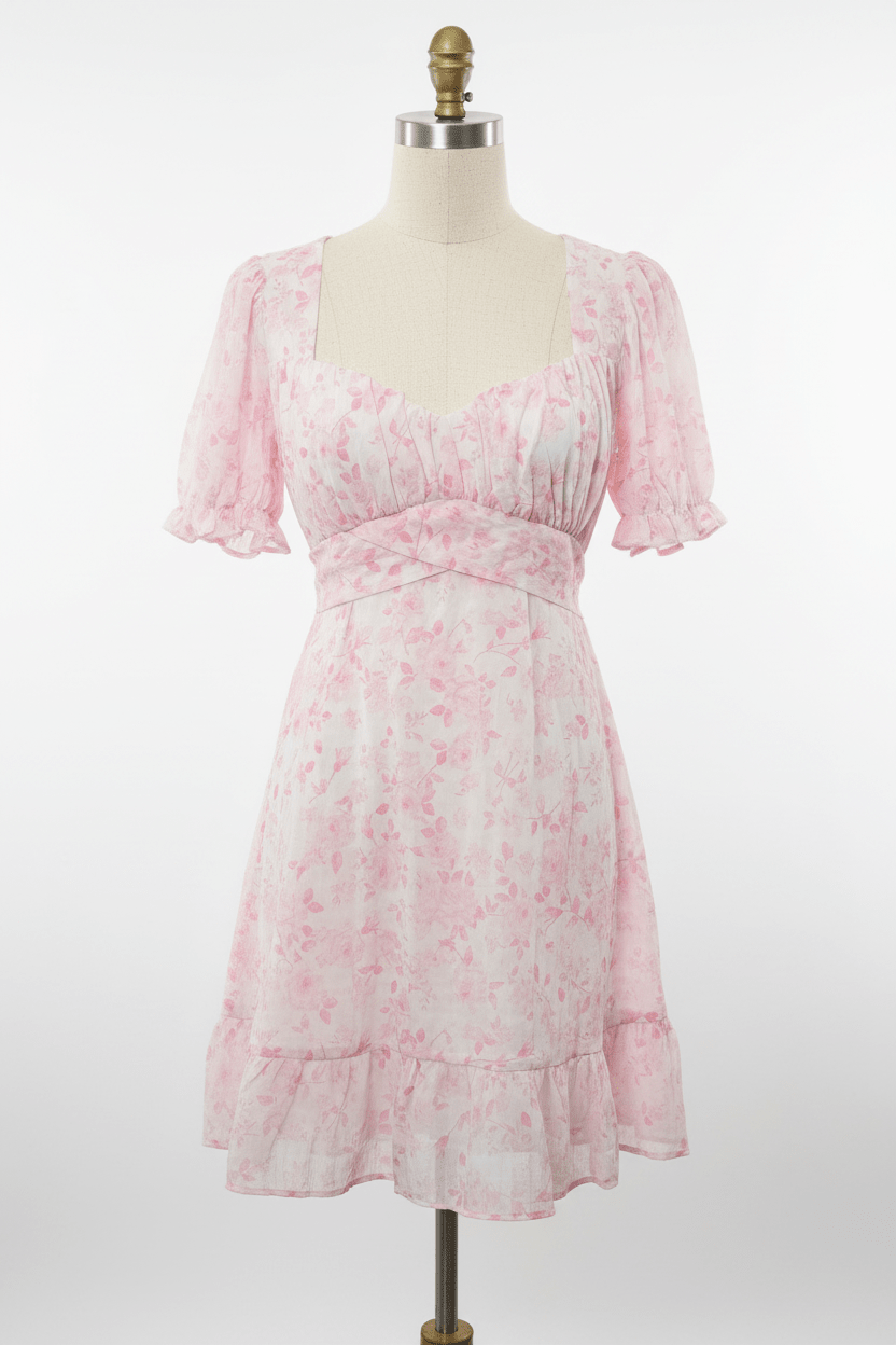 Pink Watercolor Floral Sweetheart Mini Dress - The Garment Garden Boutique
