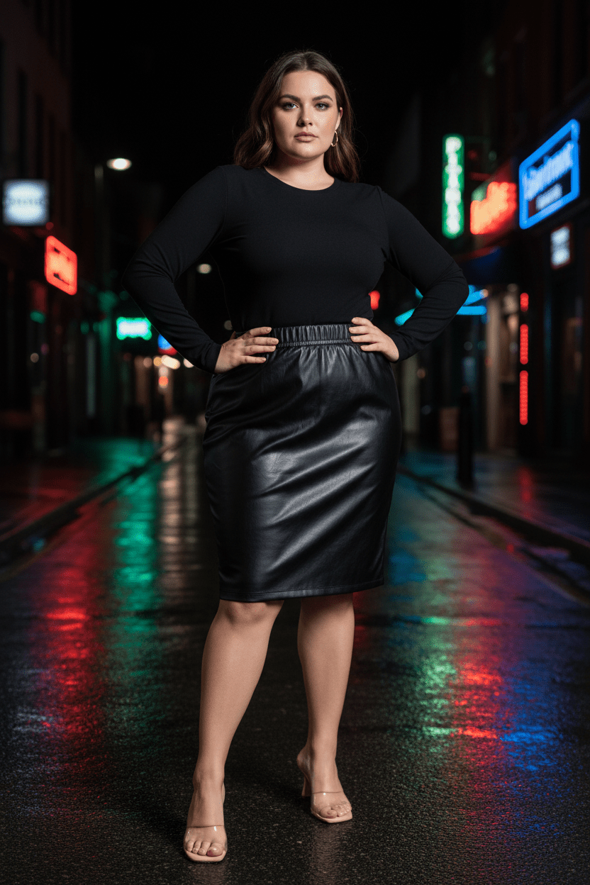 PLUS SIZE ELASTIC WAIST PU PLEATHER MINI SKIRT - The Garment Garden Boutique